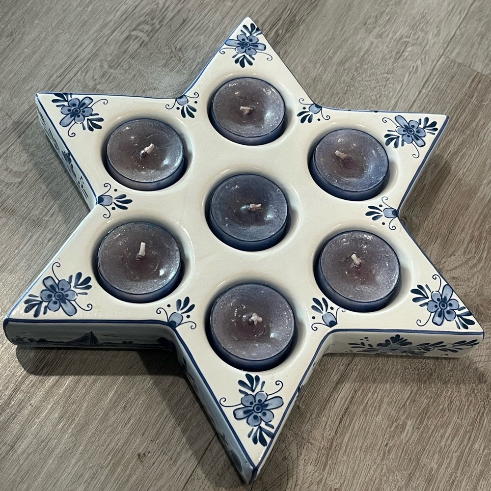 Blue and White Star-Shaped Candle Holder